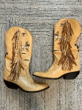 Vintage Zodiac Fringe Native American Boots Great American Boot Co. Size 8